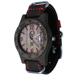  Zegarek drewniany Diver Style Czarno-Czerwony - Skóra