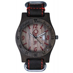  Zegarek drewniany Diver Style Czarno-Czerwony - Skóra