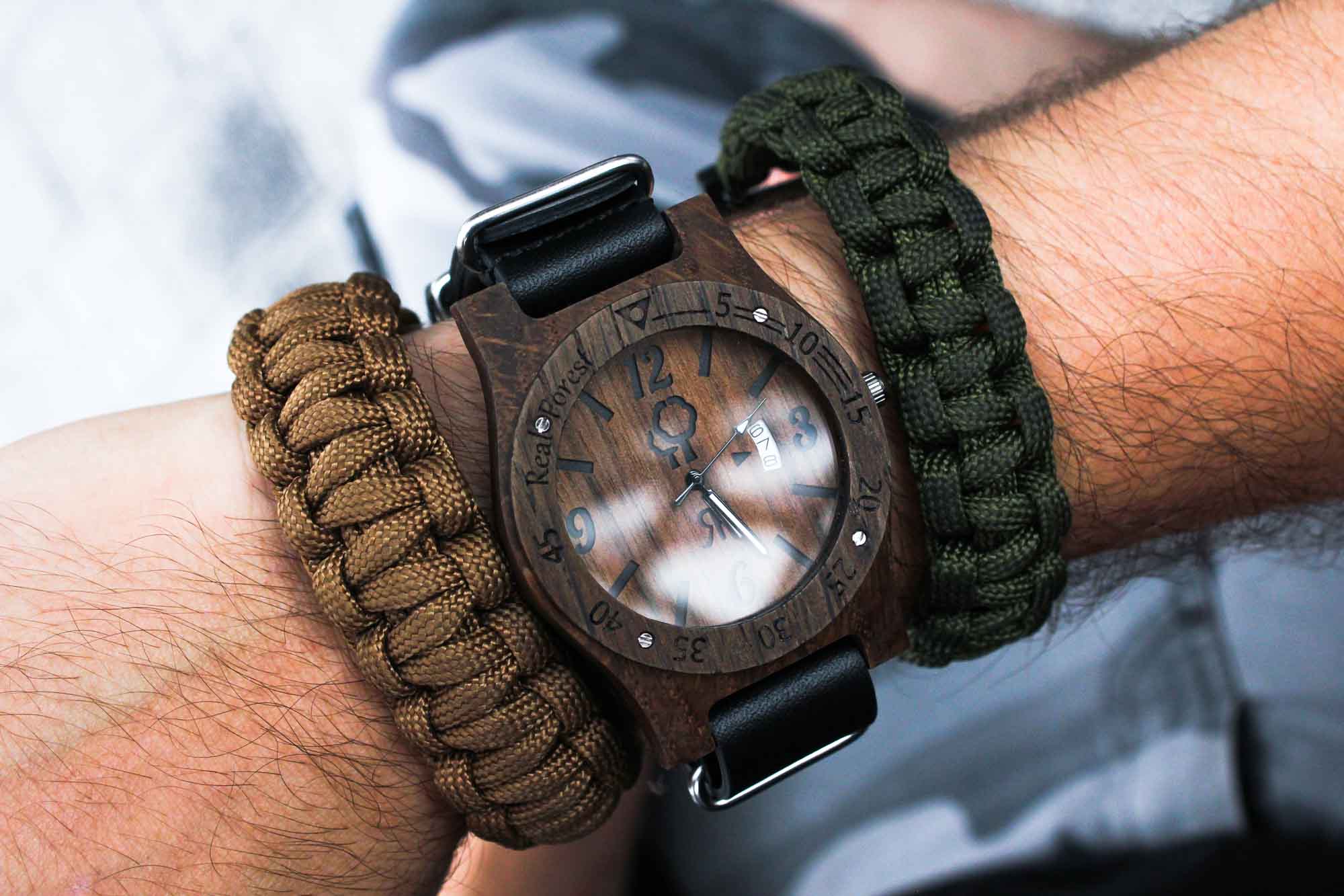 Zegarek z drewna Diver Style Czarny - skóra